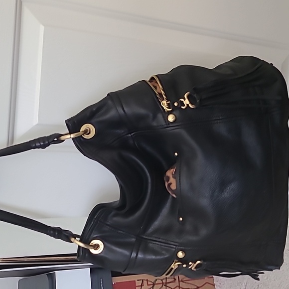 B Makowsky Black Meather Zipper Shoulder Bag - Picture 2 of 10